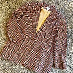 Talbots Holiday Women’s Red Plaid 100% Wool Blazer size Large